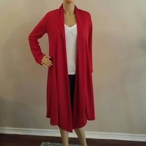 RAGS & COUTURE Red Open Front Knee Length Cardigan